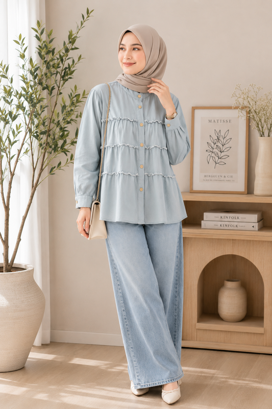 Mia Ruffle Peplum Jeans Top