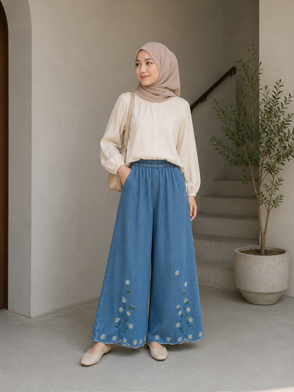 Beelie Scallop Denim Pants