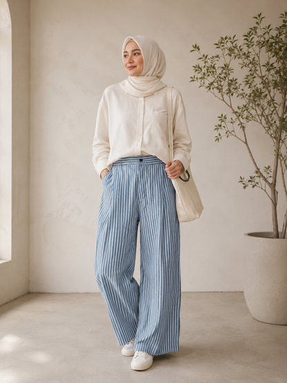Leila Striped Denim-Look Pants