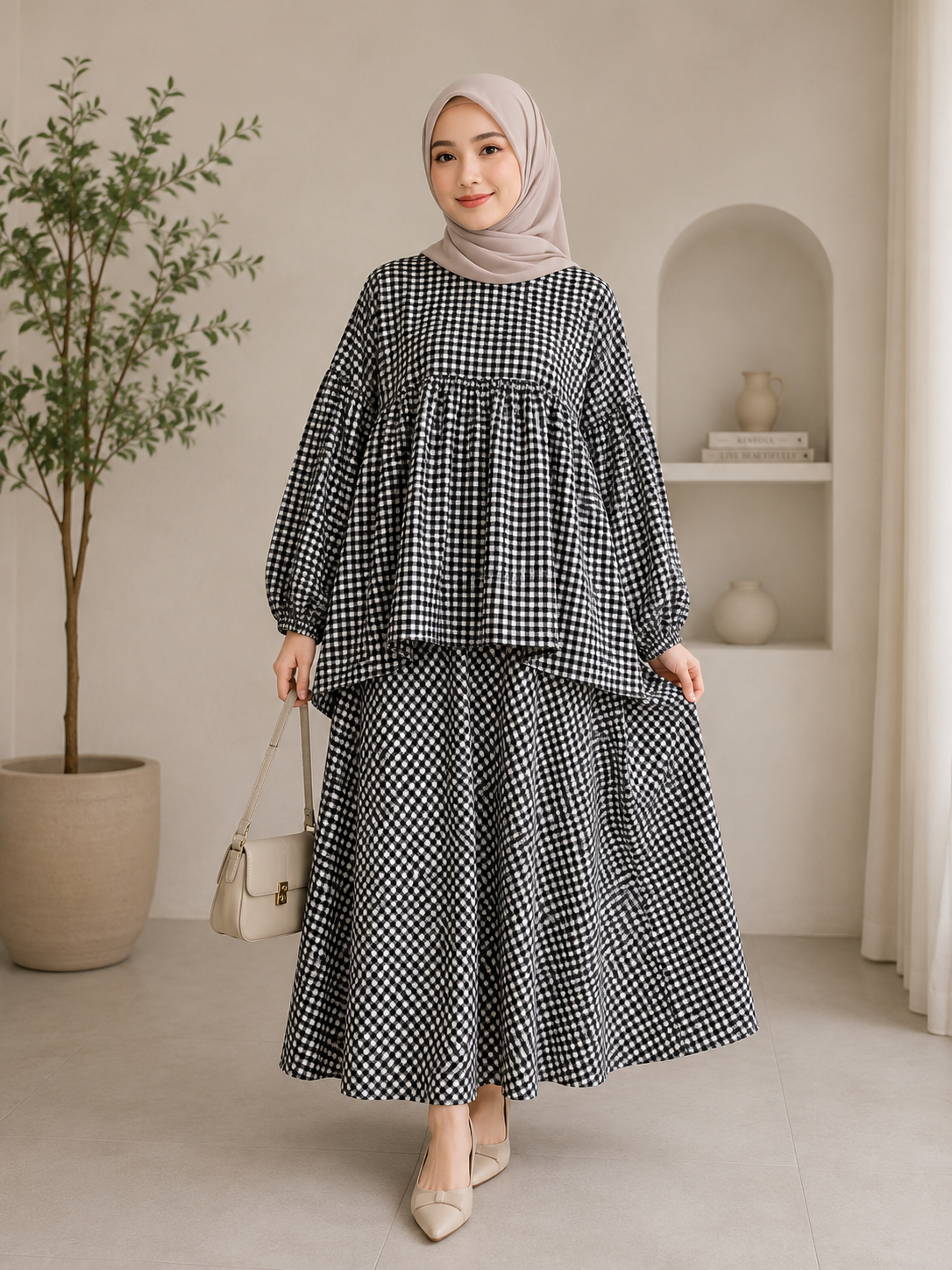 Nura Checkered Skirt Set