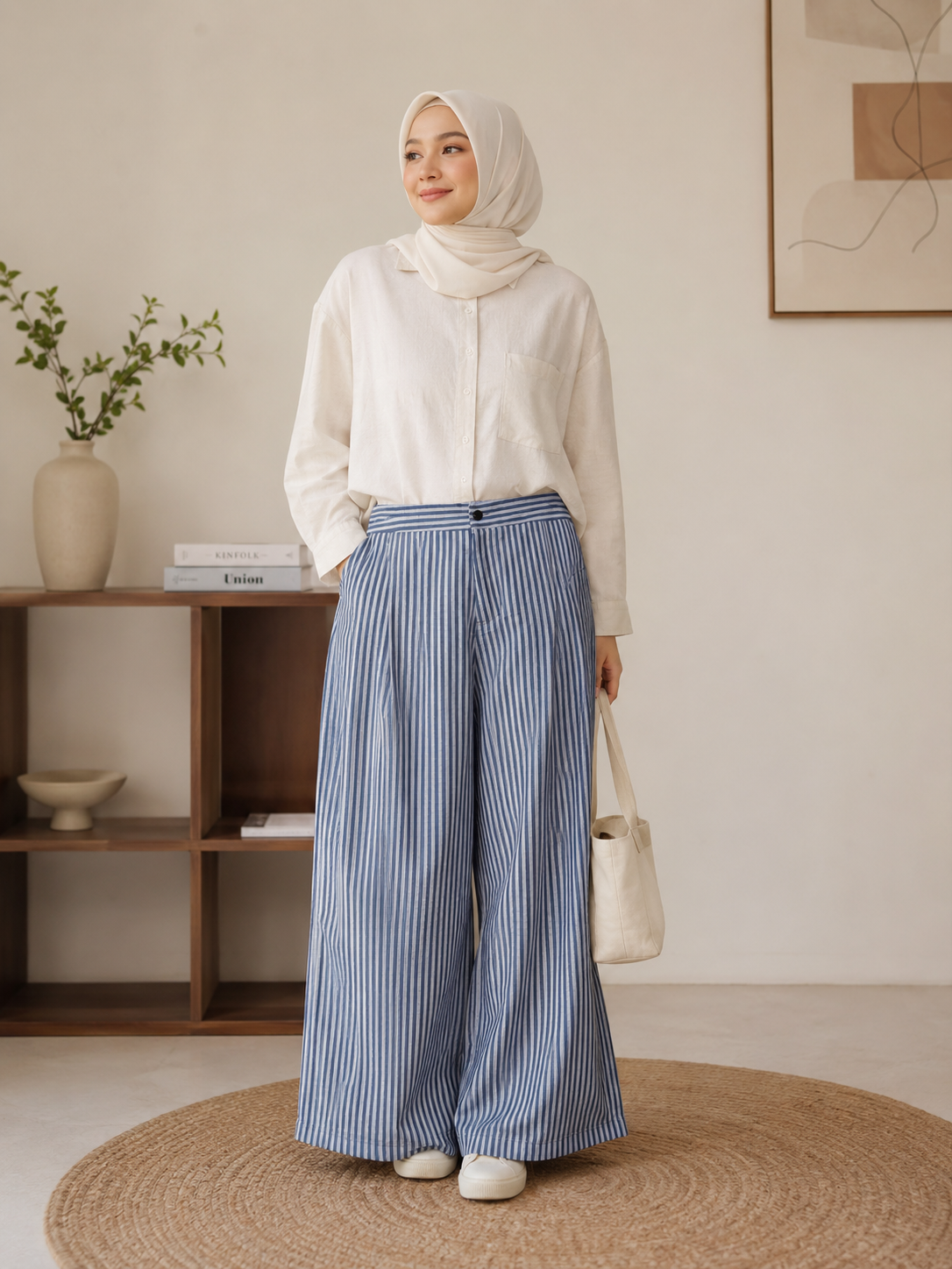 Leila Striped Denim-Look Pants