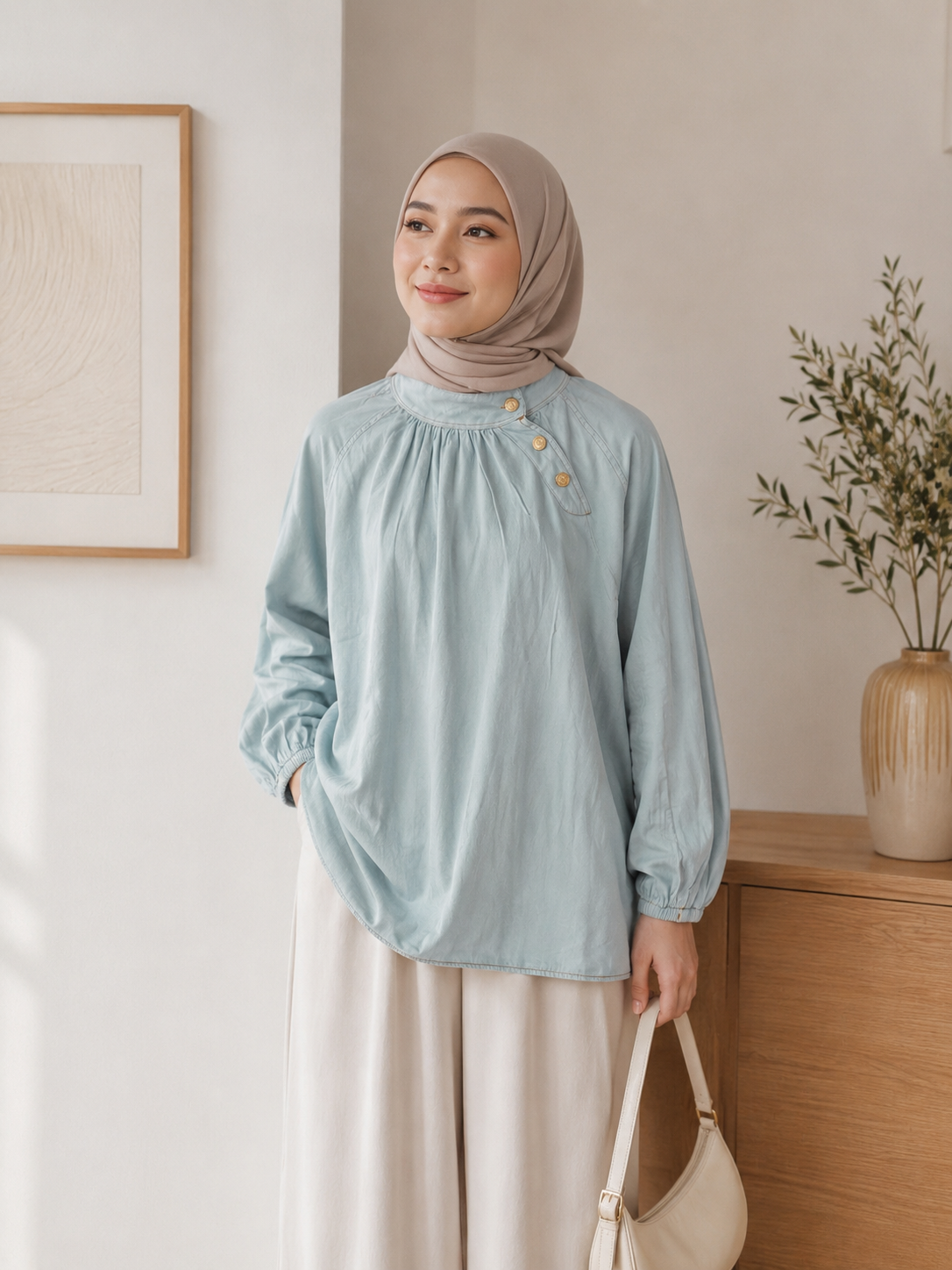 Elara Button Denim Top