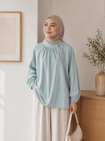 Elara Button Denim Top