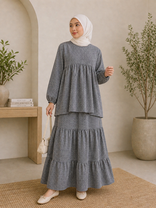 Via Gingham Skirt Set