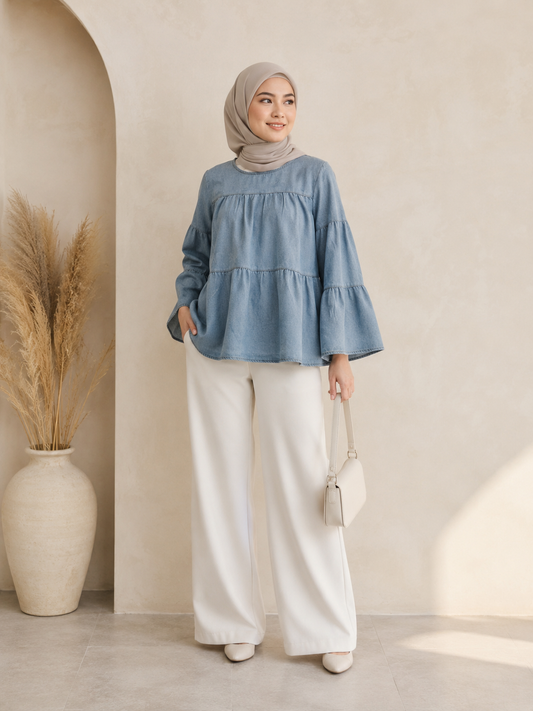 Melly Ruffle Denim Top