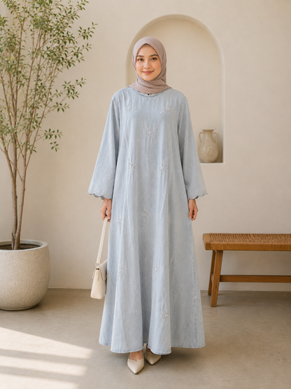 Serena Embroidered Denim Dress