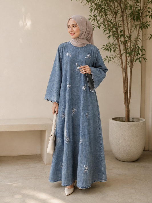 Serena Embroidered Denim Dress