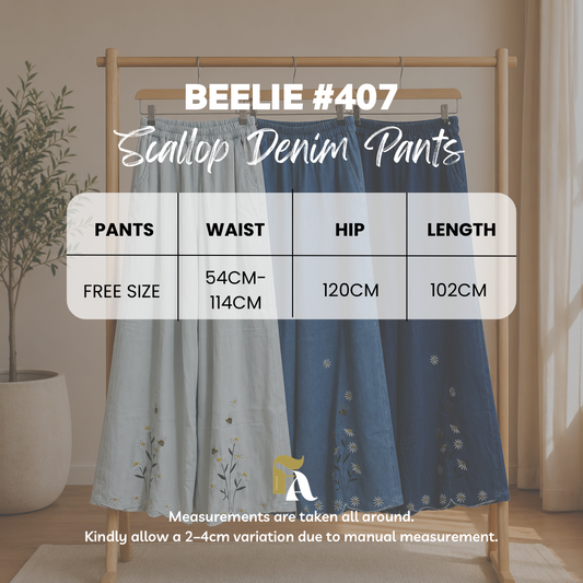 Beelie Scallop Denim Pants