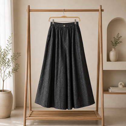 Chambray Wide-Leg Pants