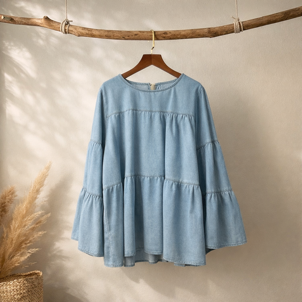 AS-IS Melly Ruffle Denim Top
